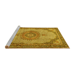 Sideview of Machine Washable Medallion Yellow Traditional Rug, wshtr1378yw