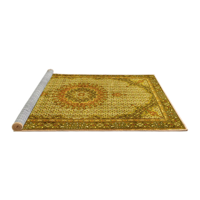 Sideview of Machine Washable Medallion Yellow Traditional Rug, wshtr1378yw