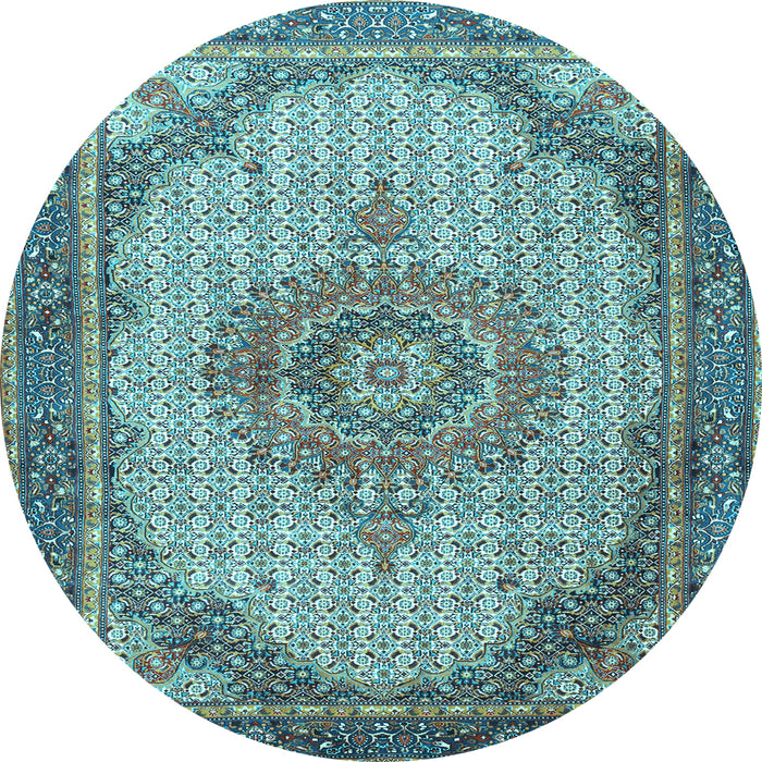 Round Medallion Light Blue Traditional Rug, tr1378lblu