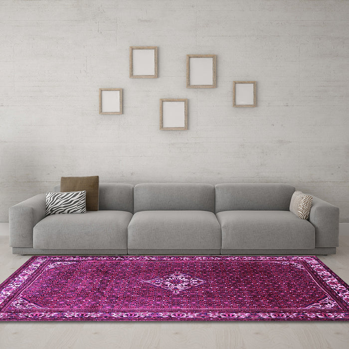 Machine Washable Persian Purple Traditional Area Rugs in a Living Room, wshtr1379pur