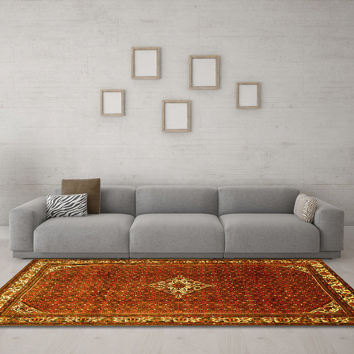 Machine Washable Persian Yellow Traditional Rug in a Living Room, wshtr1379yw