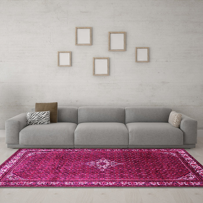 Machine Washable Persian Pink Traditional Rug in a Living Room, wshtr1379pnk