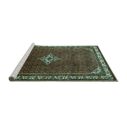 Sideview of Machine Washable Persian Turquoise Traditional Area Rugs, wshtr1379turq