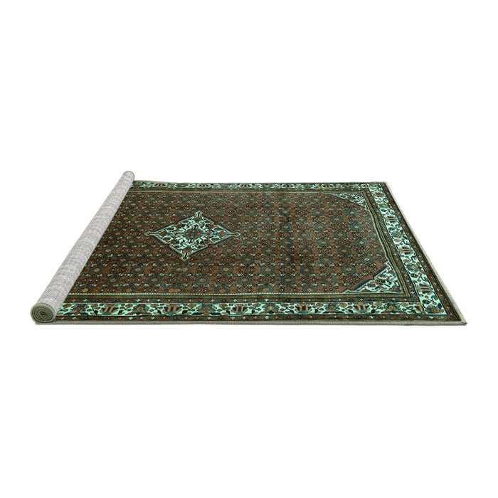 Sideview of Machine Washable Persian Turquoise Traditional Area Rugs, wshtr1379turq