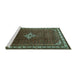 Sideview of Machine Washable Persian Turquoise Traditional Area Rugs, wshtr1379turq