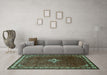 Machine Washable Persian Turquoise Traditional Area Rugs in a Living Room,, wshtr1379turq