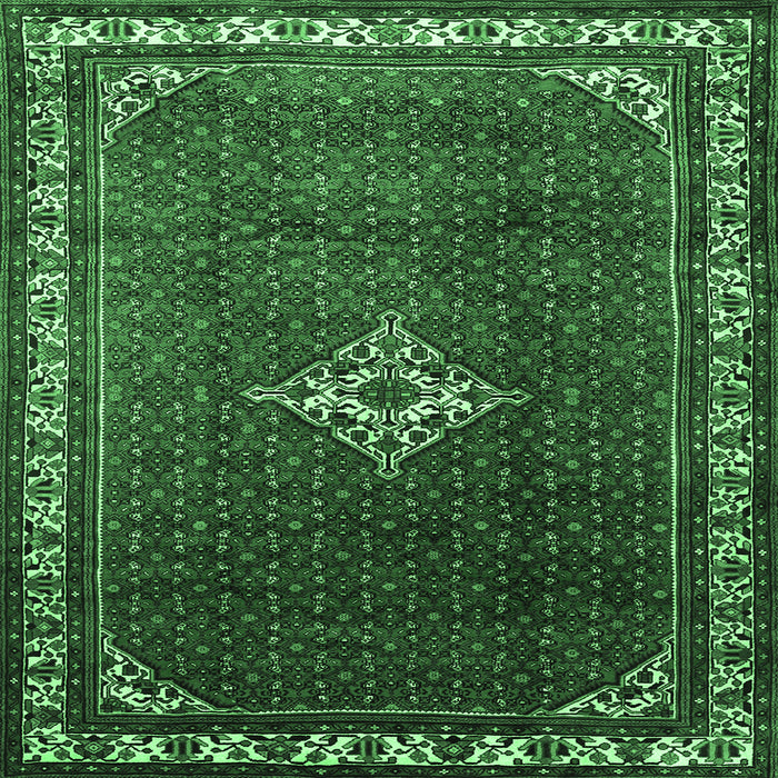 Square Machine Washable Persian Emerald Green Traditional Area Rugs, wshtr1379emgrn