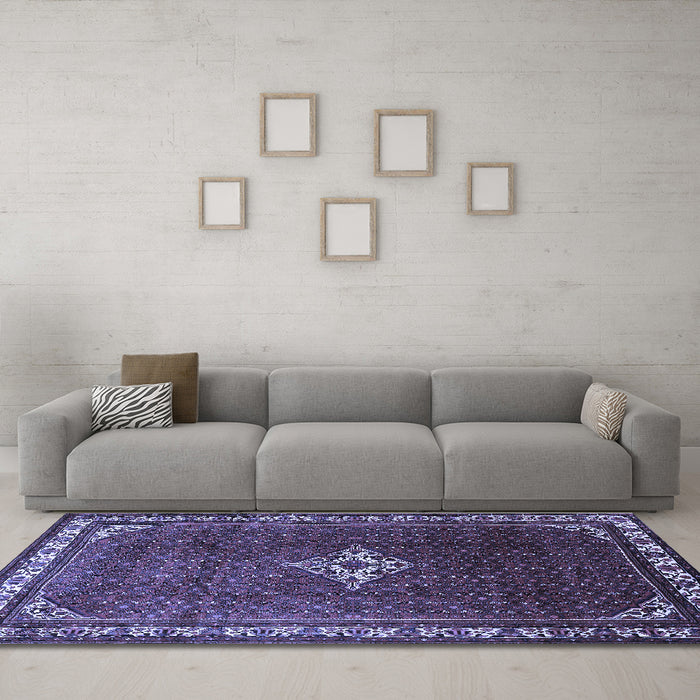 Machine Washable Persian Blue Traditional Rug in a Living Room, wshtr1379blu