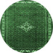 Round Machine Washable Persian Emerald Green Traditional Area Rugs, wshtr1379emgrn