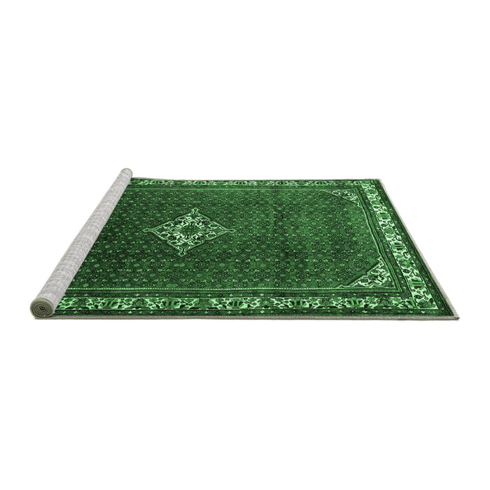Sideview of Machine Washable Persian Emerald Green Traditional Area Rugs, wshtr1379emgrn