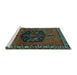 Sideview of Machine Washable Persian Turquoise Traditional Area Rugs, wshtr137turq