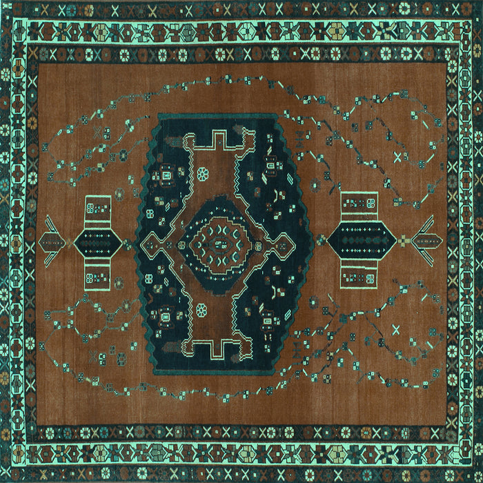 Square Machine Washable Persian Turquoise Traditional Area Rugs, wshtr137turq