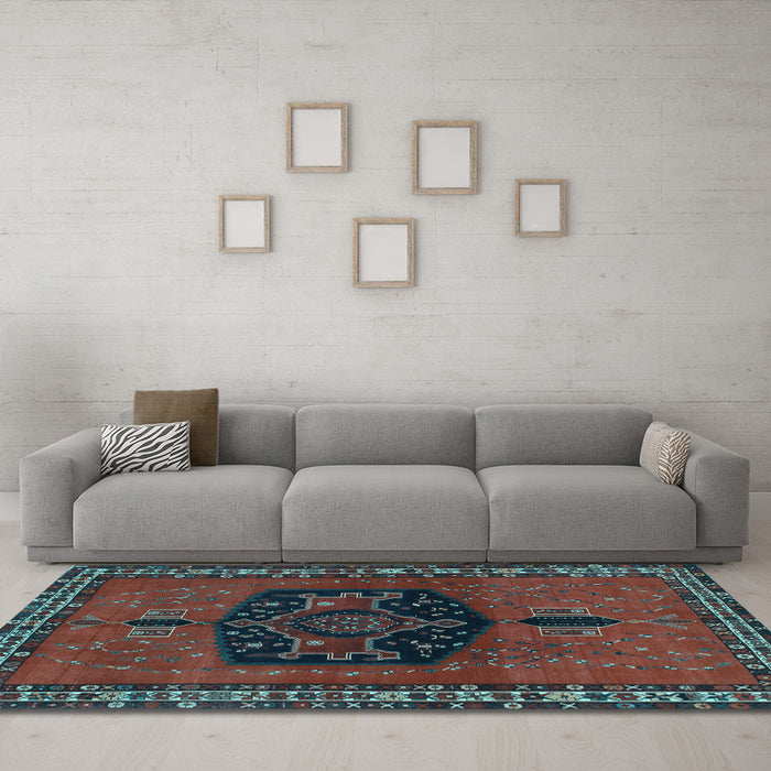 Machine Washable Persian Light Blue Traditional Rug in a Living Room, wshtr137lblu