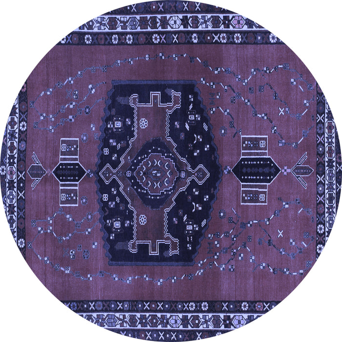 Round Machine Washable Persian Blue Traditional Rug, wshtr137blu