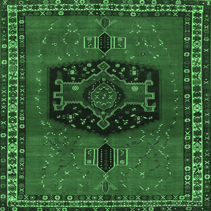 Square Persian Emerald Green Traditional Rug, tr137emgrn
