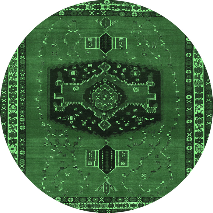 Round Persian Emerald Green Traditional Rug, tr137emgrn
