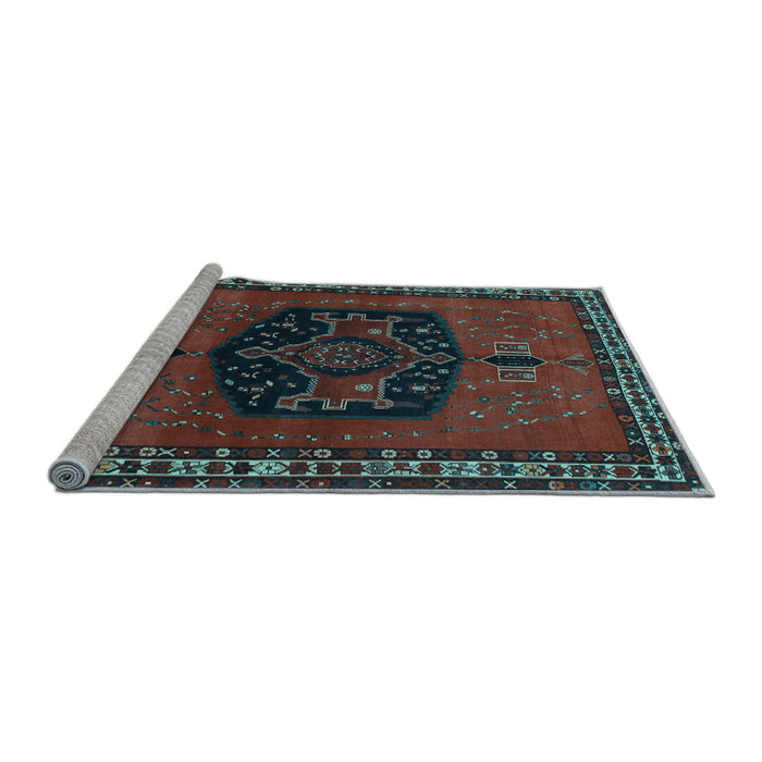 Sideview of Machine Washable Persian Light Blue Traditional Rug, wshtr137lblu