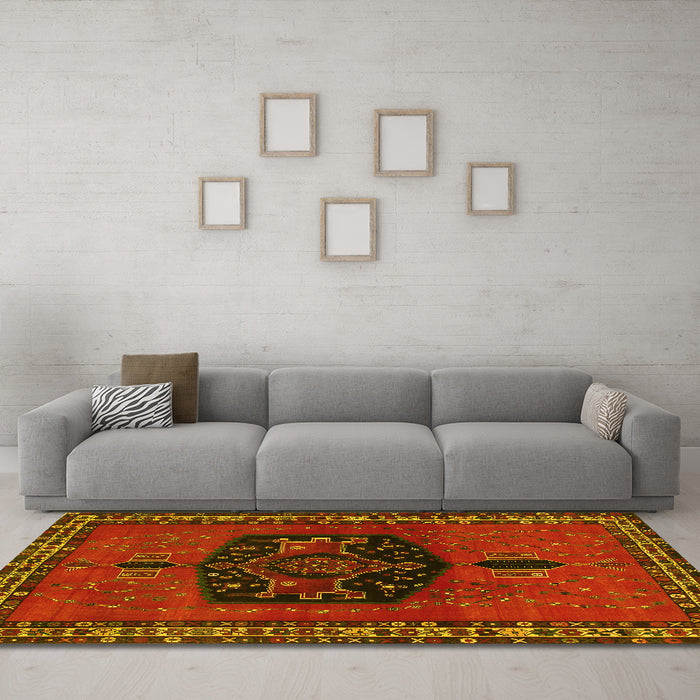 Machine Washable Persian Yellow Traditional Rug in a Living Room, wshtr137yw