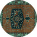 Round Persian Turquoise Traditional Rug, tr137turq