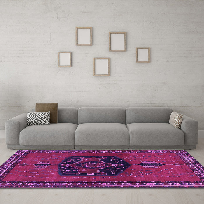 Machine Washable Persian Purple Traditional Area Rugs in a Living Room, wshtr137pur