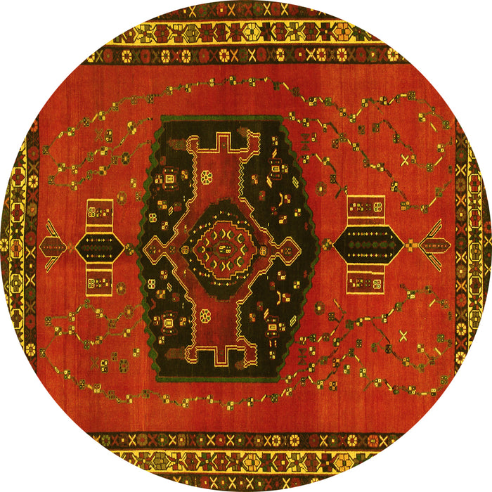 Round Persian Yellow Traditional Rug, tr137yw