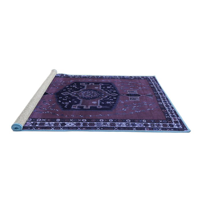 Sideview of Machine Washable Persian Blue Traditional Rug, wshtr137blu