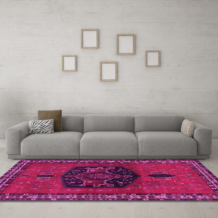 Machine Washable Persian Pink Traditional Rug in a Living Room, wshtr137pnk