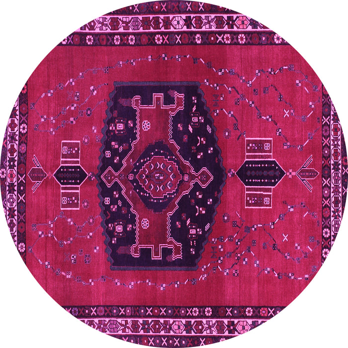 Round Machine Washable Persian Pink Traditional Rug, wshtr137pnk