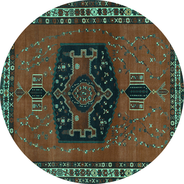 Round Machine Washable Persian Turquoise Traditional Area Rugs, wshtr137turq