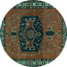 Round Machine Washable Persian Turquoise Traditional Area Rugs, wshtr137turq