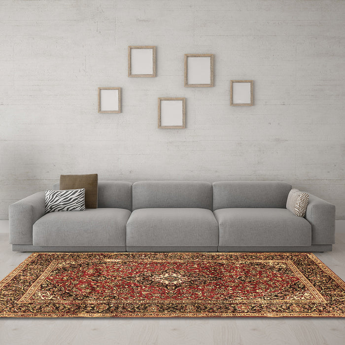 Machine Washable Persian Brown Traditional Rug in a Living Room,, wshtr1380brn