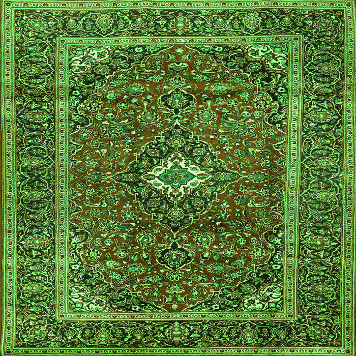 Round Machine Washable Persian Green Traditional Area Rugs, wshtr1380grn