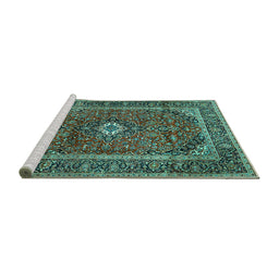 Sideview of Machine Washable Persian Turquoise Traditional Area Rugs, wshtr1380turq