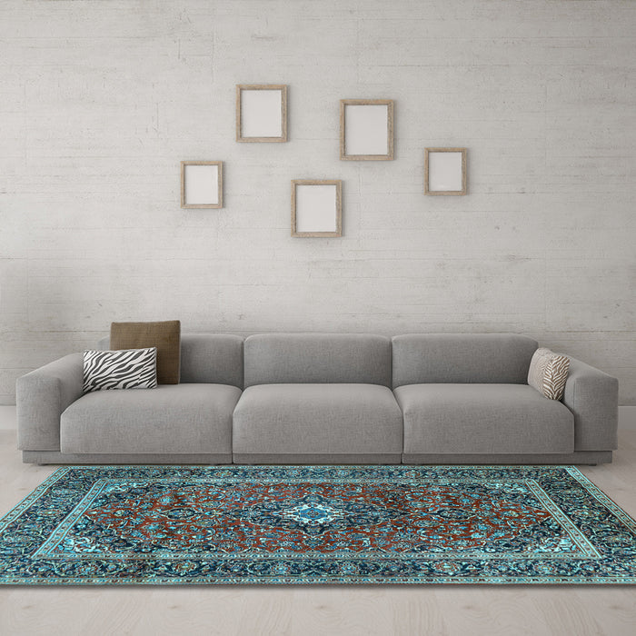 Machine Washable Persian Light Blue Traditional Rug in a Living Room, wshtr1380lblu