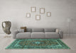 Machine Washable Persian Turquoise Traditional Area Rugs in a Living Room,, wshtr1380turq