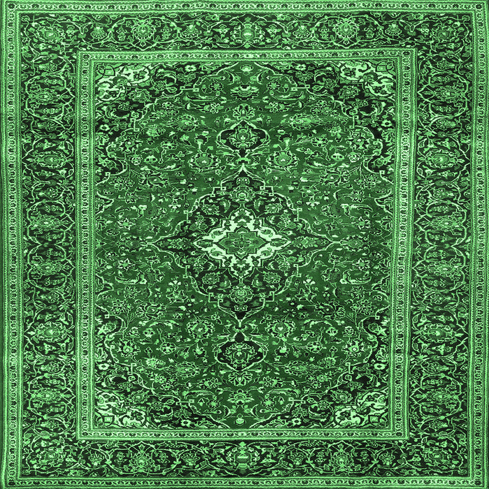Square Machine Washable Persian Emerald Green Traditional Area Rugs, wshtr1380emgrn