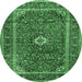 Round Machine Washable Persian Emerald Green Traditional Area Rugs, wshtr1380emgrn