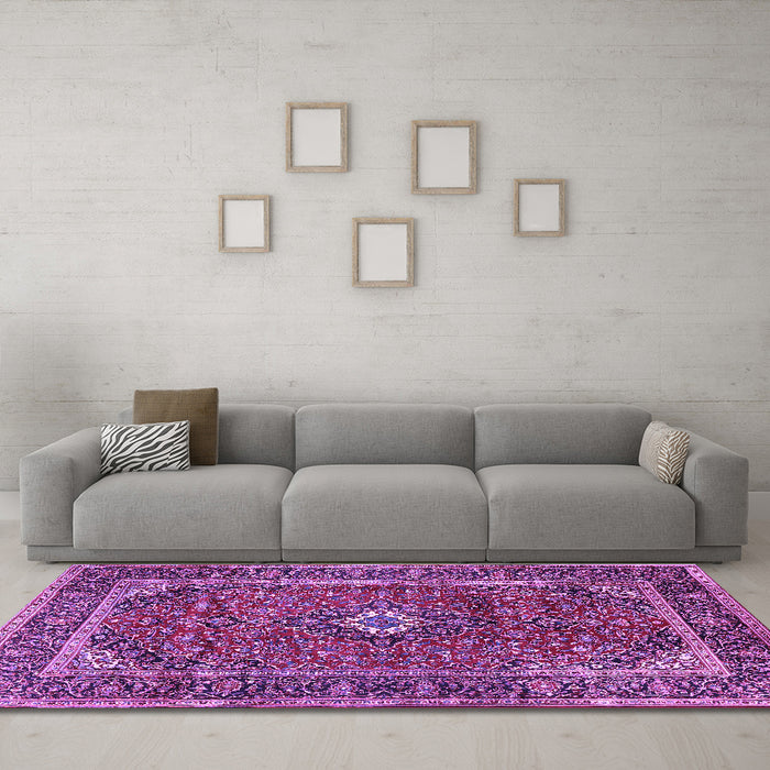 Machine Washable Persian Purple Traditional Area Rugs in a Living Room, wshtr1380pur