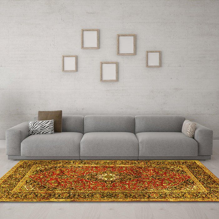 Machine Washable Persian Yellow Traditional Rug in a Living Room, wshtr1380yw