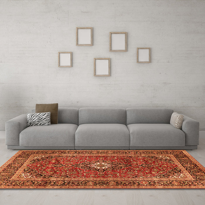 Machine Washable Persian Orange Traditional Area Rugs in a Living Room, wshtr1380org
