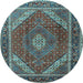 Round Machine Washable Persian Light Blue Traditional Rug, wshtr1381lblu