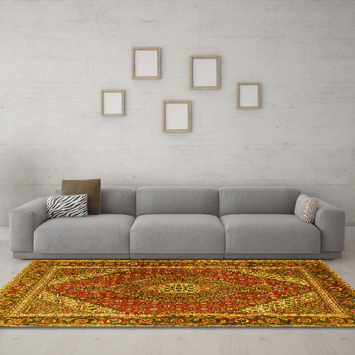 Machine Washable Persian Yellow Traditional Rug in a Living Room, wshtr1381yw