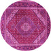 Round Machine Washable Persian Pink Traditional Rug, wshtr1381pnk