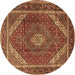 Round Persian Brown Traditional Rug, tr1381brn