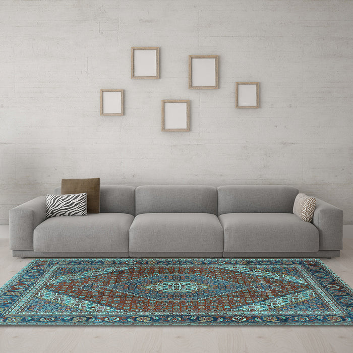 Machine Washable Persian Light Blue Traditional Rug in a Living Room, wshtr1381lblu