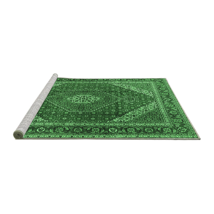 Sideview of Machine Washable Persian Emerald Green Traditional Area Rugs, wshtr1381emgrn
