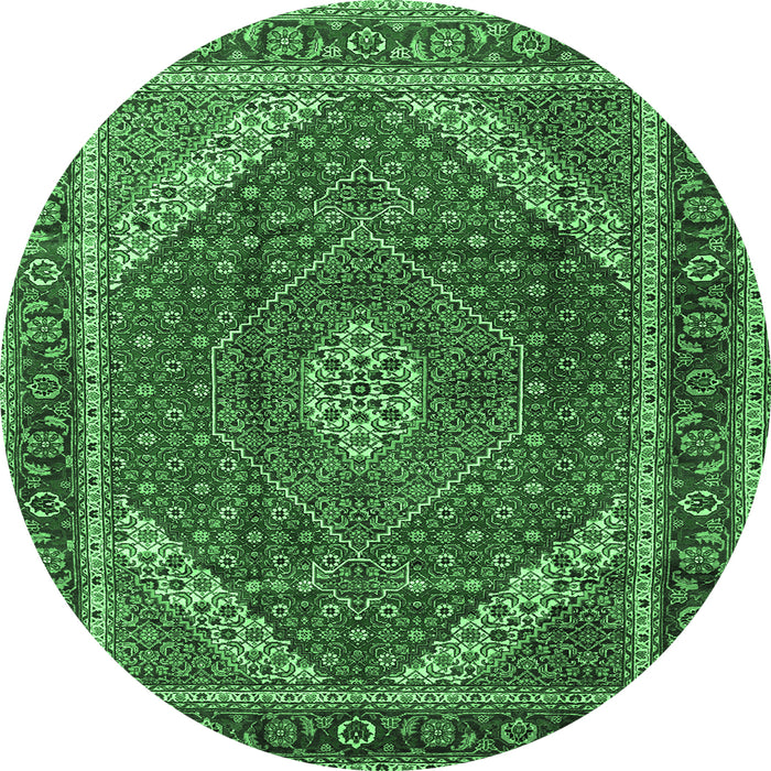 Round Machine Washable Persian Emerald Green Traditional Area Rugs, wshtr1381emgrn