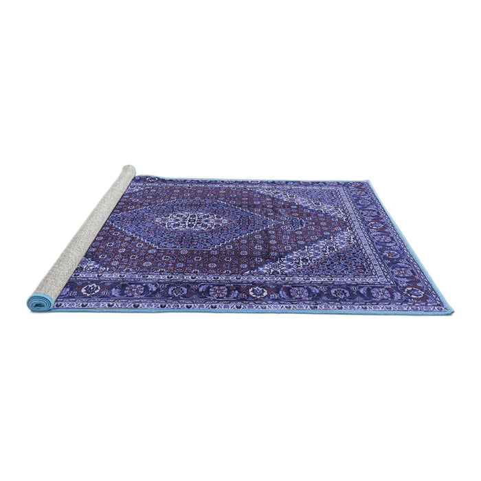 Sideview of Machine Washable Persian Blue Traditional Rug, wshtr1381blu