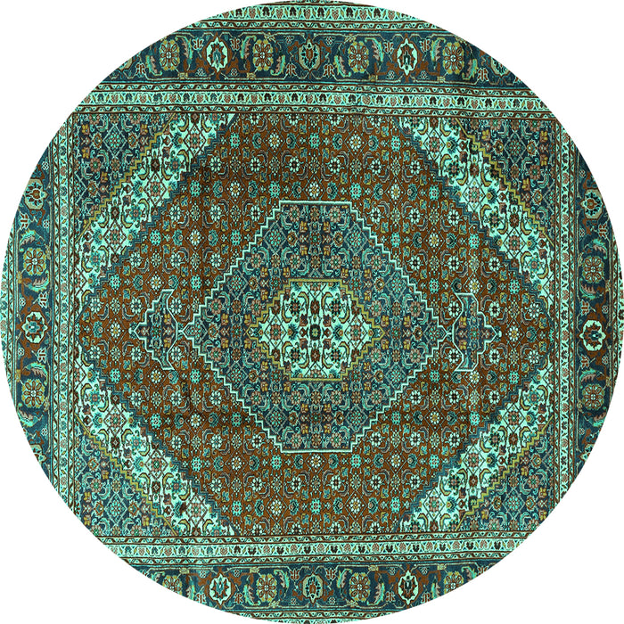 Round Machine Washable Persian Turquoise Traditional Area Rugs, wshtr1381turq