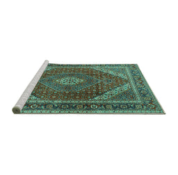 Sideview of Machine Washable Persian Turquoise Traditional Area Rugs, wshtr1381turq